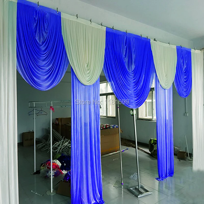 10x20ft white and royal blue wedding backdrop swag overlay background curtain