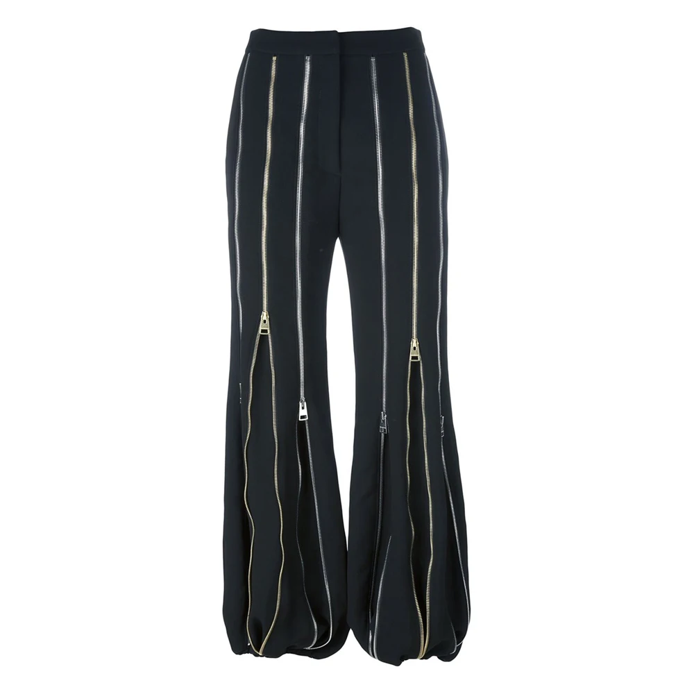 [EAM] осенне-зимние женские оригинальные стильные новые черные брюки на молнии с высокой талией, плиссированные расклешенные брюки LE782 - Цвет: black