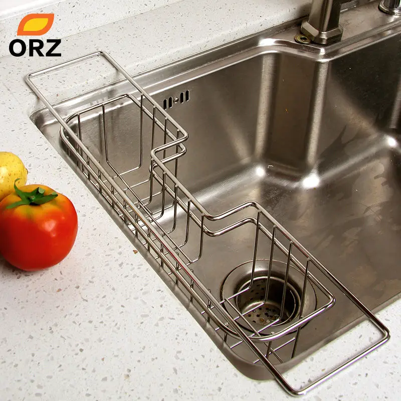 Günstige ORZ Edelstahl Küche Tablett Teller Abtropffläche Trocknen Rack Waschbecken Halter Korb Messer Schwamm Halter Dish Rack Küche Veranstalter