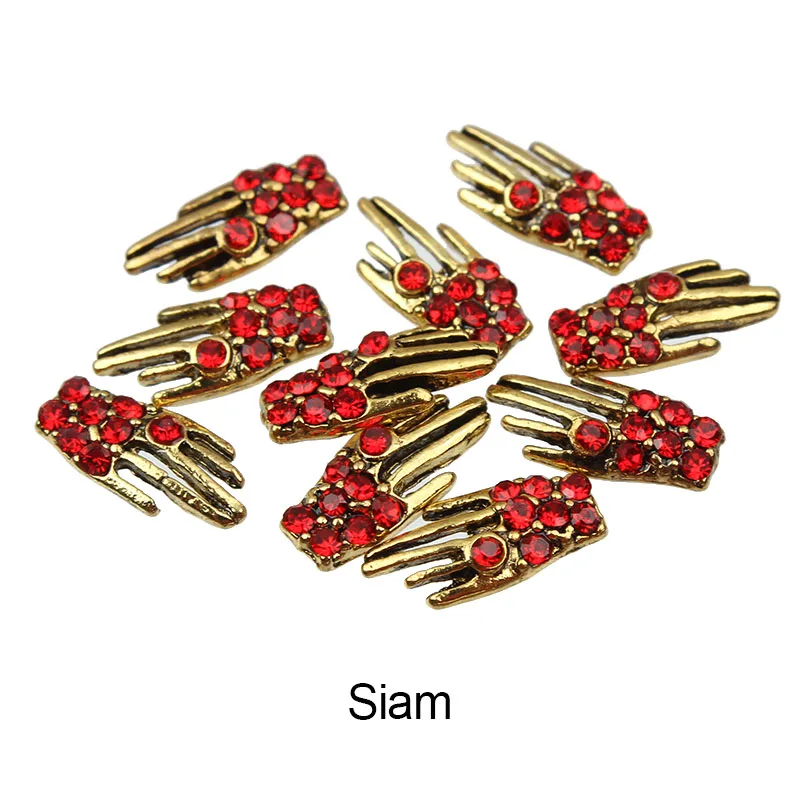 Siam 20/50 шт./упаковка, дизайн в форме руки, украшение из горного хрусталя для ногтей, ювелирные изделия из металла, кулоны для ногтей, стразы, 3d дизайн ногтей, сделай сам - Цвет: Siam