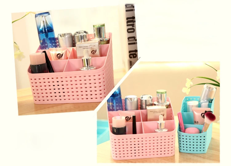 Four Five Checks Plastic Rattan Plaited Desk Organizer Cosmetics Makeup Storage Holder for Office Desk Phone Remoter