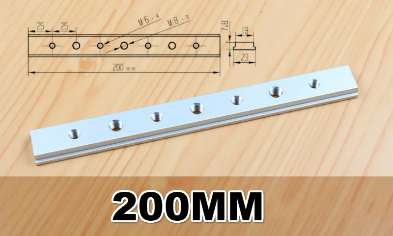 200mm with hole 100 мм-450 мм алюминий M6 M8 скользящая плита Т-образная дорожка слот для торцовочной дорожки приспособление слот деревообрабатывающий инструмент фрезерный стол инструменты - Цвет: 200mm with hole