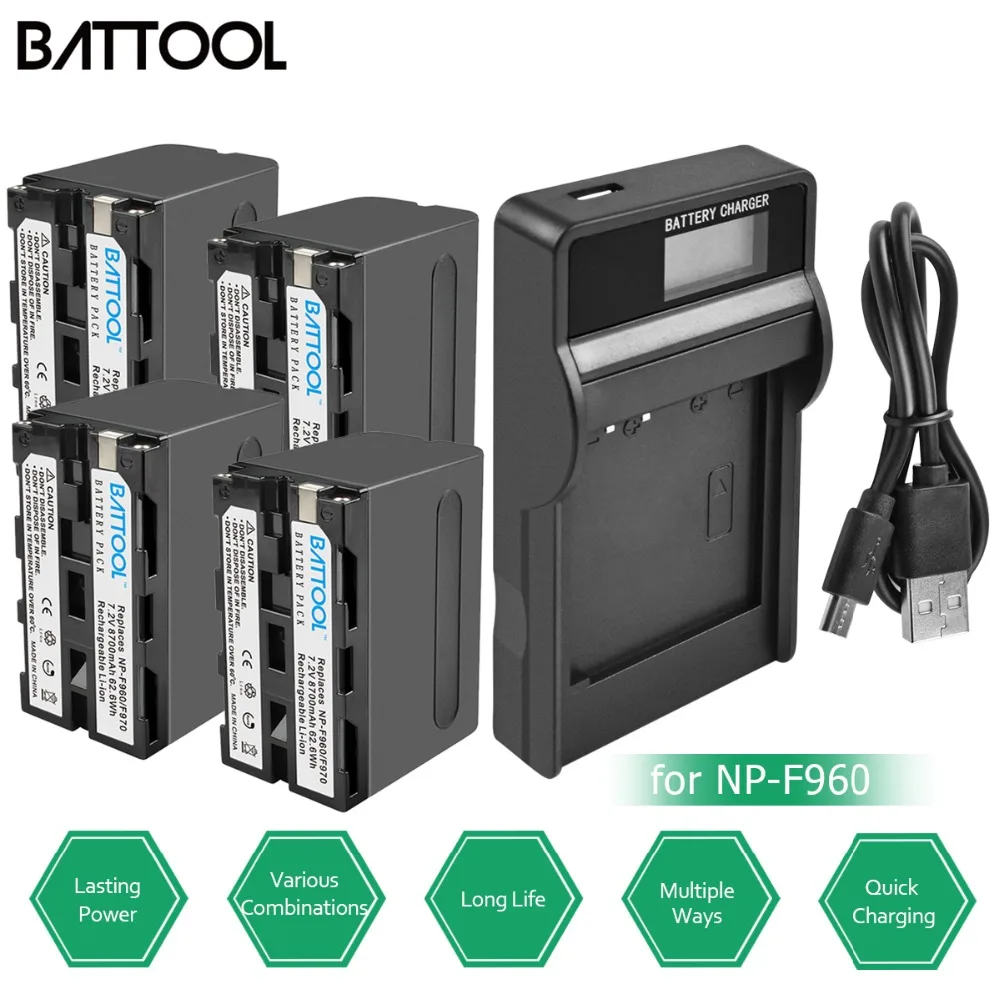 

Powtree 4pcs for Sony NP-F975 NP-F970 NP-F960 8.7Ah Batteries + LCD Charger for NP-F950 NP-F770 NEX-FS100U NEX-FS700U DCR-SC100