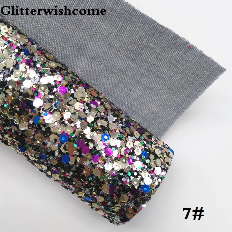 7 Glitterwishcome 30X134 см мини рулон синтетическая кожа, лес толстый блеск кожа ткань винил для луков, GM059 - Цвет: 7
