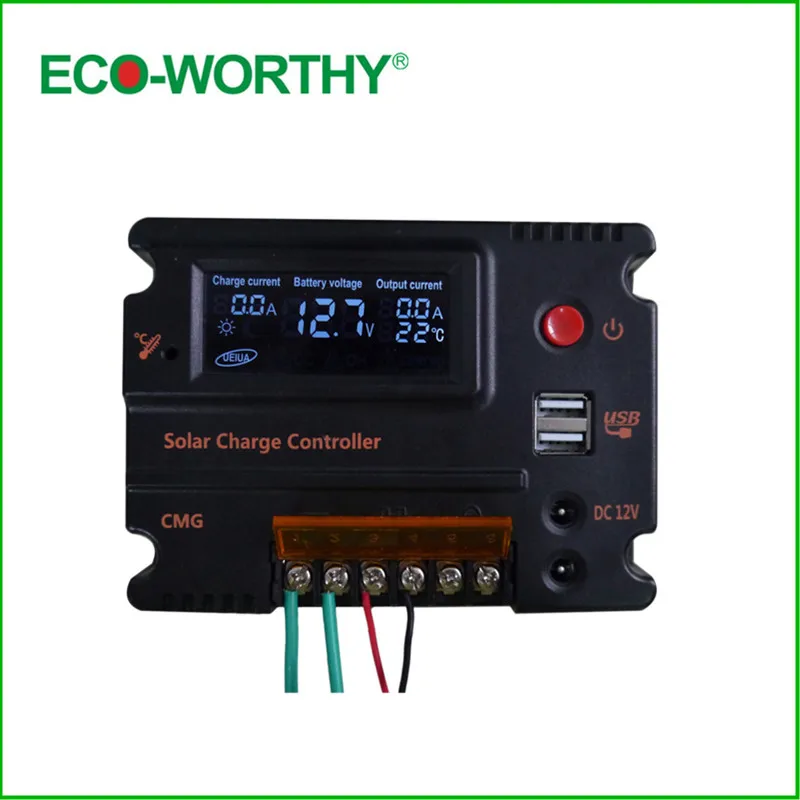 

ECO-WORTHY 10A LCD Solar Panel Light Controller Battery Regulator Charge 3A 5V 12V Solar Charger Controller for Solar Lighting