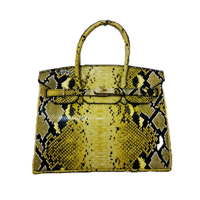

New Europe Fashion Python Pattern Cow Leather 30 35CM Women Shoulder Bags Serpentine Split Leather Luxury Women Bags Designer
