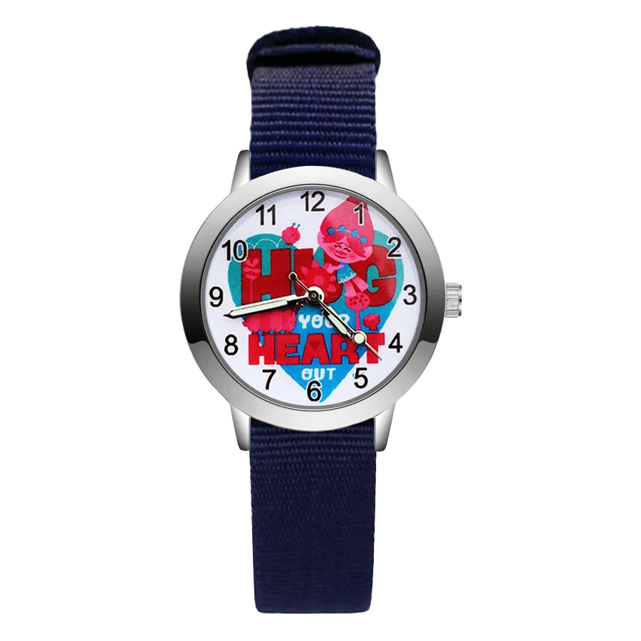 Модные детские часы с милыми троллями из мультфильма; кварцевые нейлоновые наручные часы для мальчиков и девочек; JA41