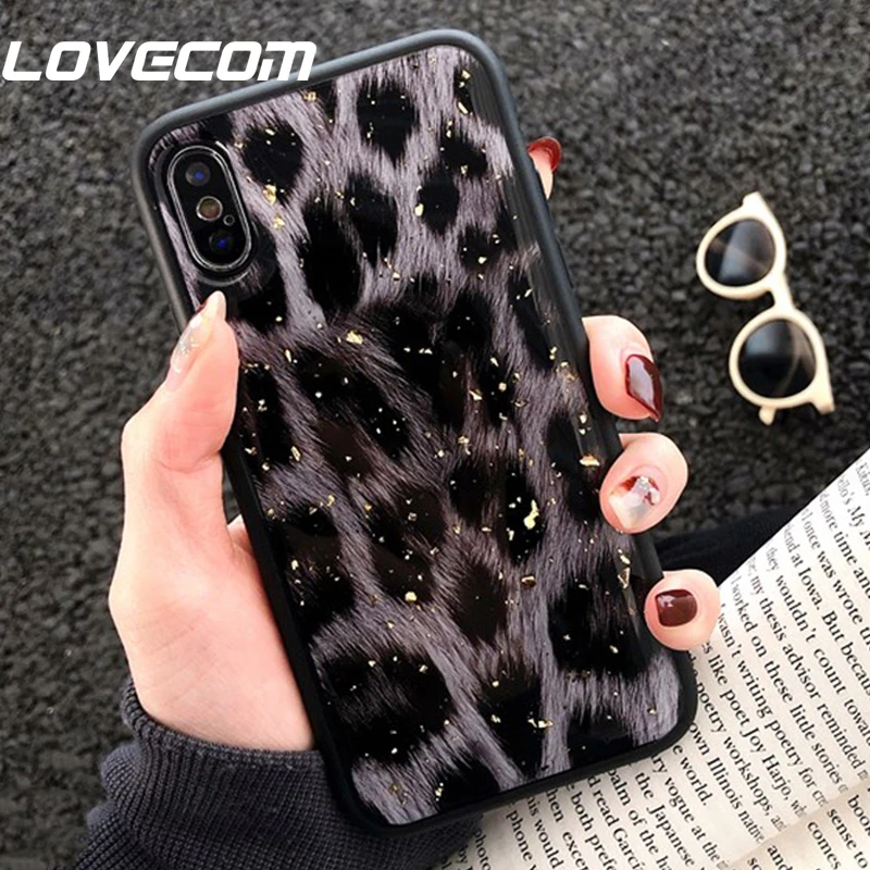 

LOVECOM Vintage Gold Powder Leopard Case For iPhone X XS Max XR 6 6S 7 8 Plus Soft Epoxy Platinum Full Body Coverage Shell Coque