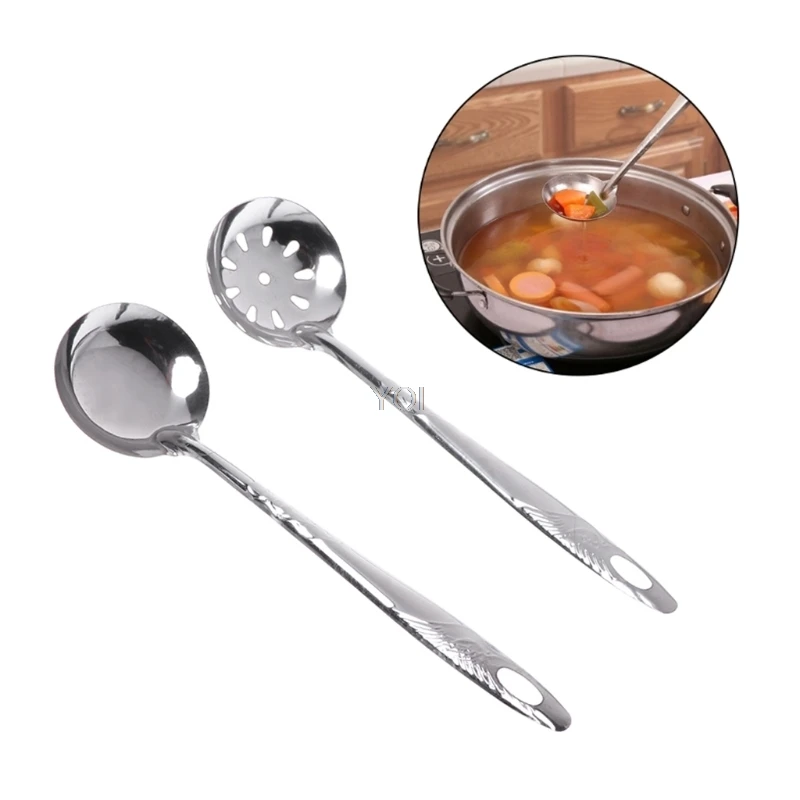 

2Pcs Stainless Steel Large Soup Spoon Ladle Skimmer Colander Filter Kitchen Tool -DLS