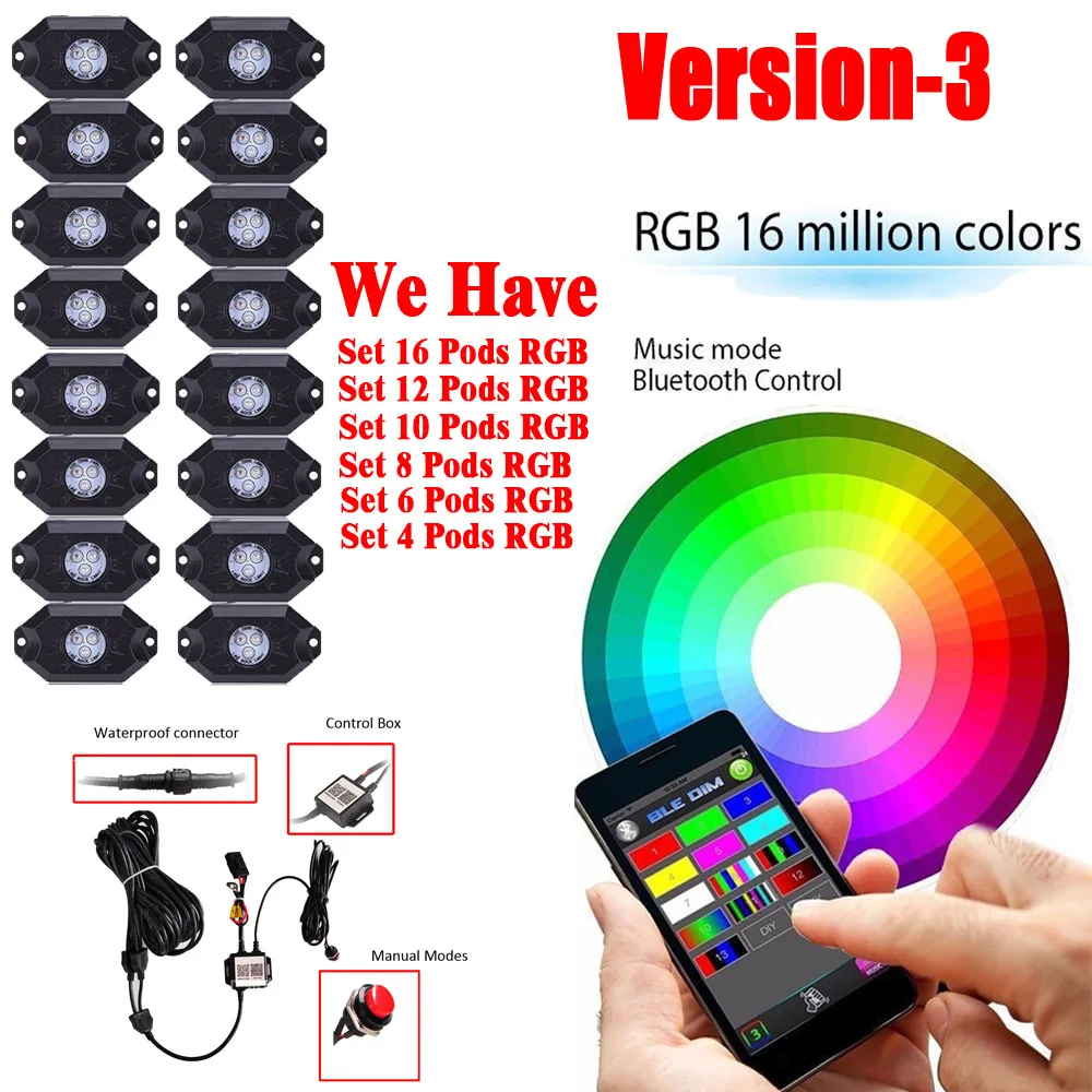 Комплект из 4/6/8/10/12/16 подсветки RGB со светодиодной подсветкой IP68 Bluetooth-управление
