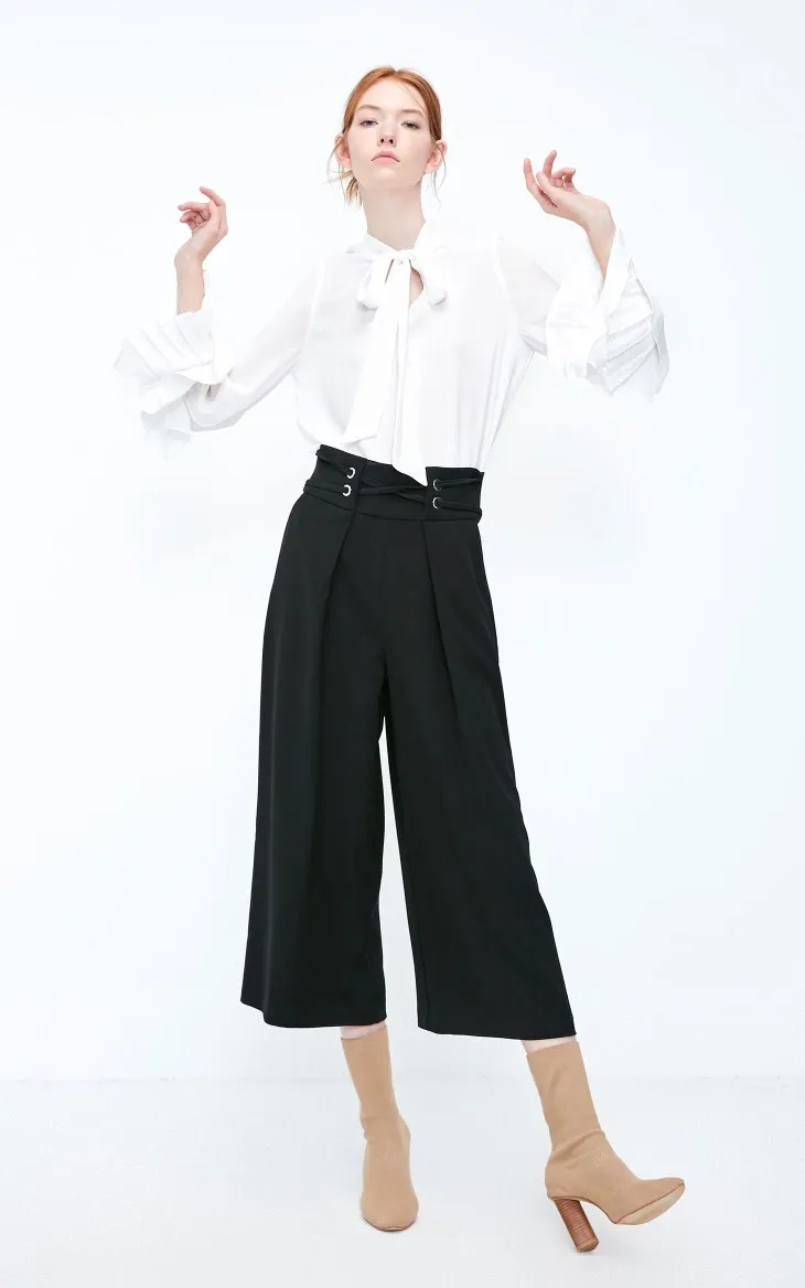 Vero Moda Women's Lace-up Waist Pleated Wide-leg Casual Pants | 31846J504