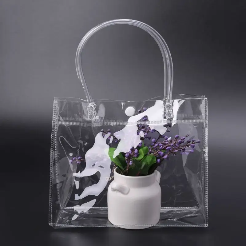 

THINKTHENDO Clear Tote Bag PVC Transparant Handbag With Handle Wedding Party Favors Makeup Packaging Bags With Button