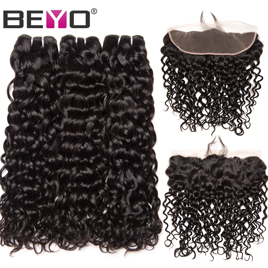 Brazilian Water Wave Bundles With Frontal Closure Human Hair 3 Bundles With Closure 13X4 Frontal With Bundles Non-Remy Hair Beyo (5)