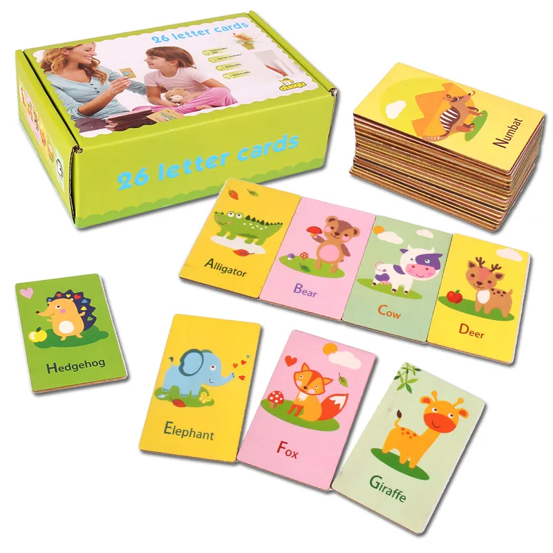 

New Wooden Toys Cognitive Card English Words letters Animals Wooden Card for Child Educational Montessori Wood Toys