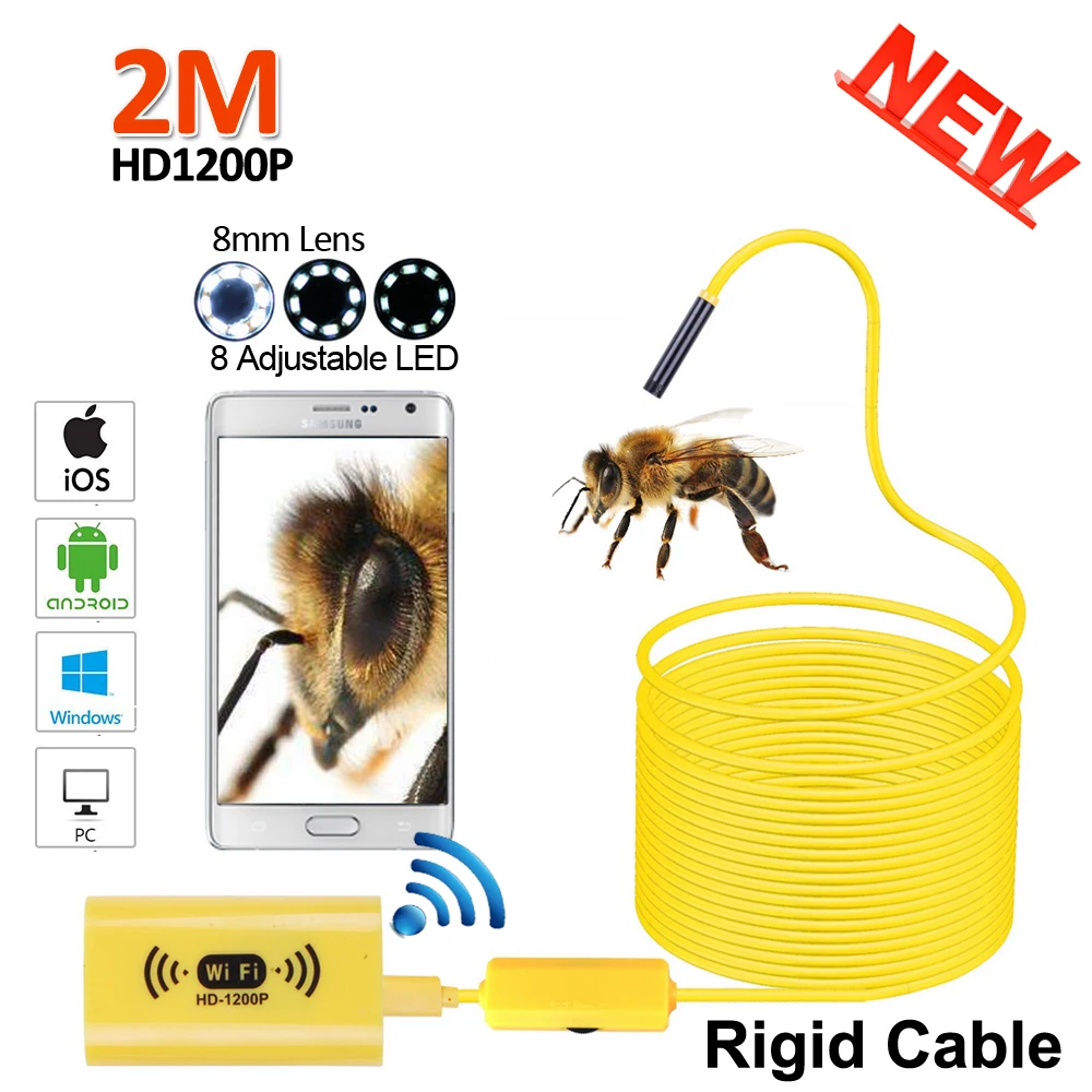 

Full HD1200P 2MP WIFI Snake USB Endoscope Camera 2M/1M Rigid Cable Android iPhone IOS WIFI USB Pipe Inspection Borescope Camera