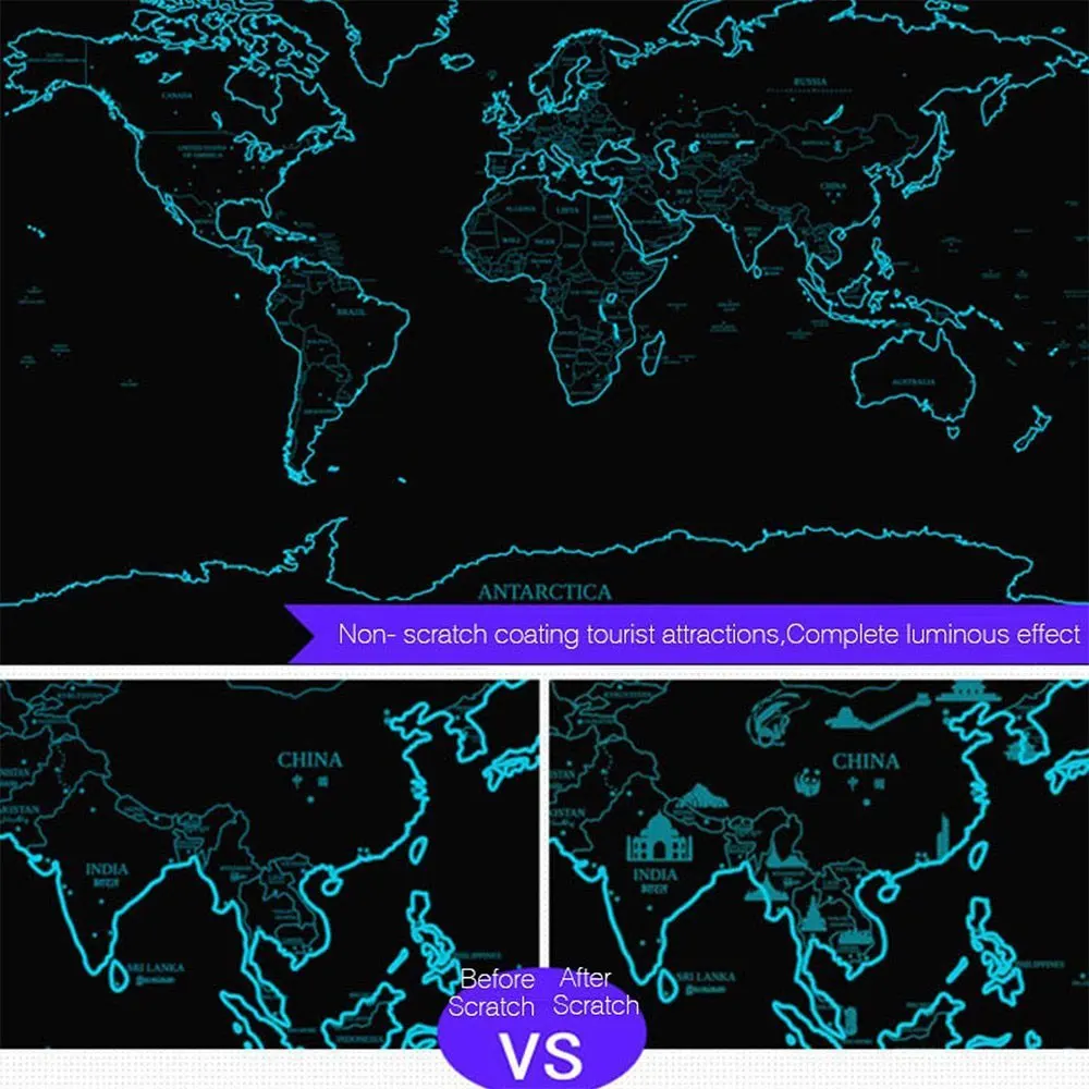 

NEW HOT high quality Luminous Deluxe Scratch Map 1Piece world map scratch travel scratch off maps With Starlight Free Shipping
