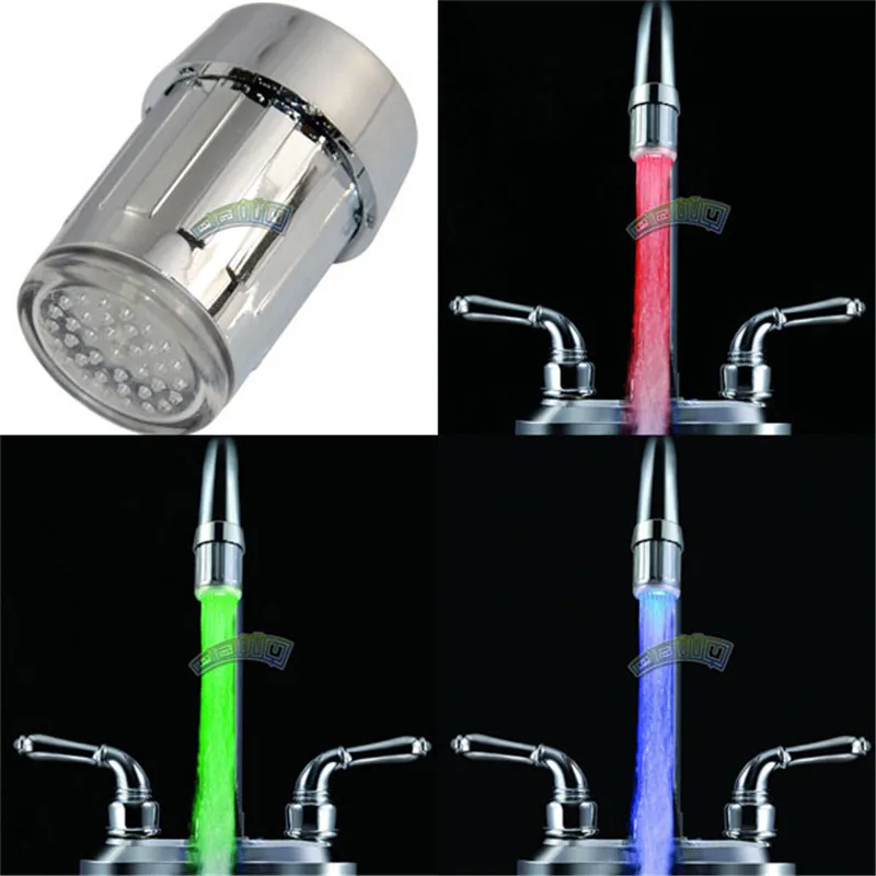 

FGHGF 1pcs 3 Color LED Light Change Faucet Shower Water Tap Temperature Sensor Water Faucet Glow Tap with Converter