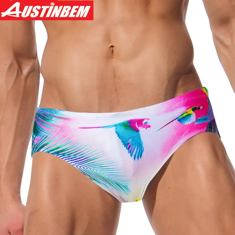 

Austinbem Swimwear Mens Swim Briefs Colorful Print Swimsuit Sexy Gay Mens Swimwear Swimming Trunks Bathing Suits zwembroek heren