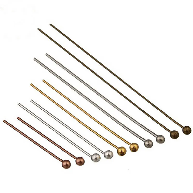 200pcs/lot Length 16 20 25 30 40 50 mm Gold Sivler Metal Ball Head Pins For Diy Jewelry Making Head pins Findings Dia 0.5mm Jewelry Findings