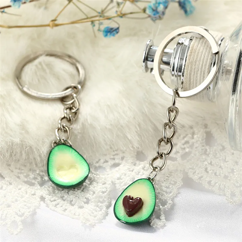 

1Pc/Pair 3D Printed Soft Pottery Avocado Heart Keychain Couples Jewelry Fruit Key Chain Ring Keyring Couple Bag Chain Jewelry