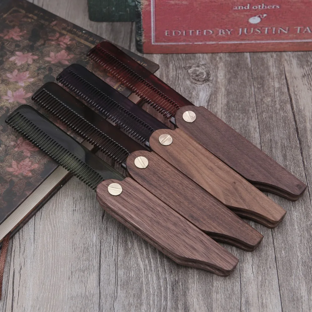 

Kemei New Fashion Beard comb walnut handle comb acetate Folding Pocket Moustache Comb