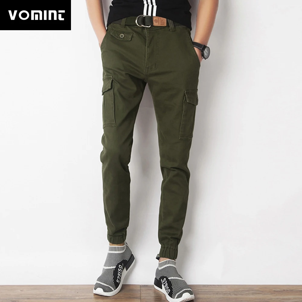 

VOMINT 2019 New Overalls Elastic Waist of Casual Pants Cargo Pant Jogger Pants Pure Color Male Cultivate Morality V7C1P001