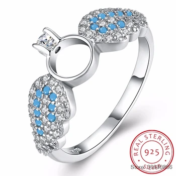 

SMTCAT New Beautiful Fine Jewelry 925 Sterling Silver Ring Size 6 7 8 9 women wedding rings angel wings zirconia circle ring