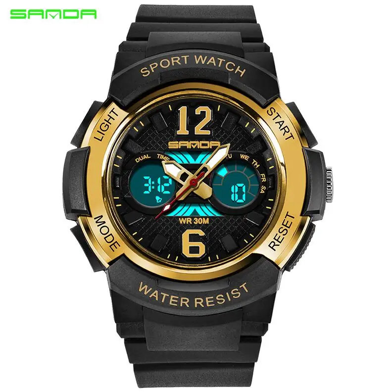 Детские часы SANDA Топ люксовый бренд цифровые часы водонепроницаемые спортивные часы электронные наручные часы Детские часы для детей - Цвет: Gold black