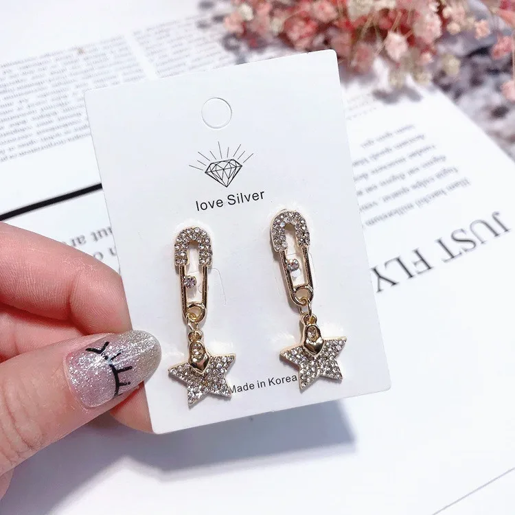 safety pin star cz earring Hypoallergenic fadeless fashion jewelry stud earrings for women girl Christmas gift