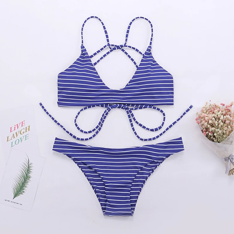 2019 New Women Push Up Bikini Striped Print Swimwear Swim Bathing Suits Female Bandage Swimsuit Biquini Beachwear |