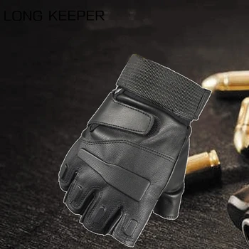 

Men PU Leather Half Finger Gloves Tactical Army Military Training Shooting Outdoor Sports Mitten Male Fighting Fingerless Luvas