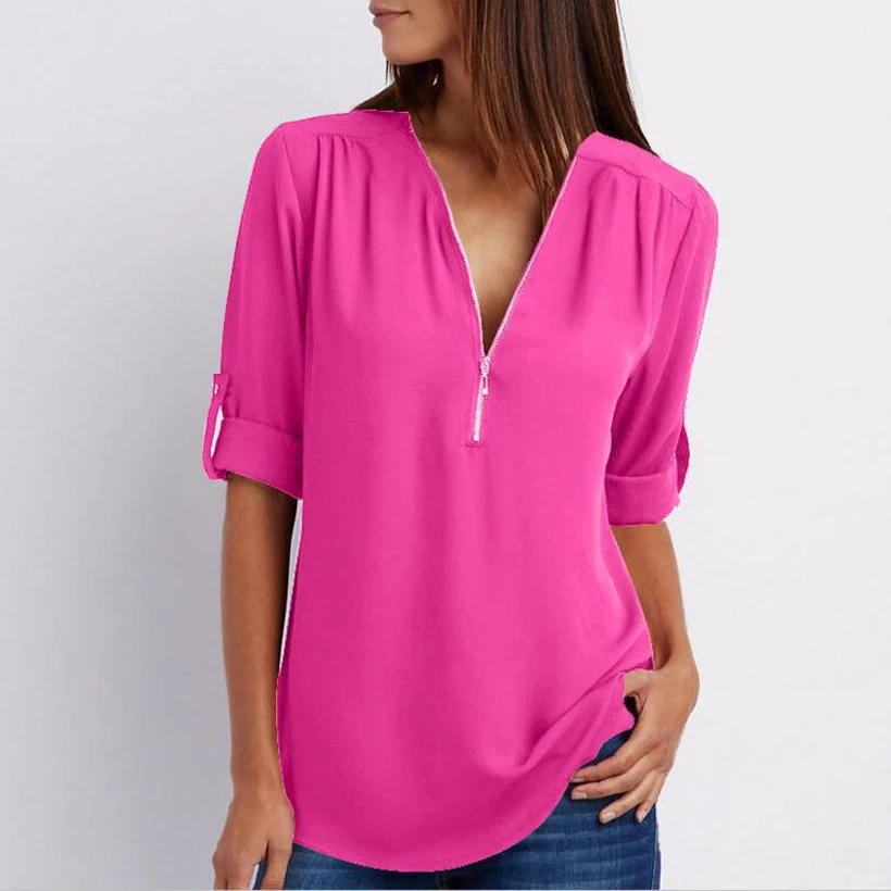 

Women Shirts Summer Autumn Casual V-neck Chiffon Blouse Women Top Camisa Feminina Long Sleeve Black White Ladies Blouses Shirt