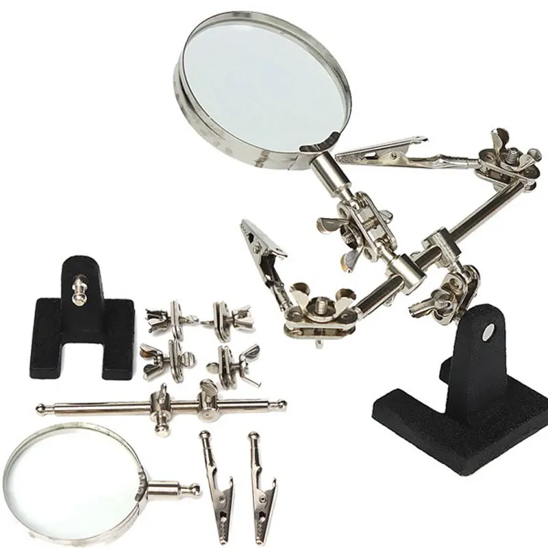 

Third Hand Soldering Iron Stand Helping Clamp Magnifying Glass with 2 Alligator Clips for Electronic Appliance Repairing
