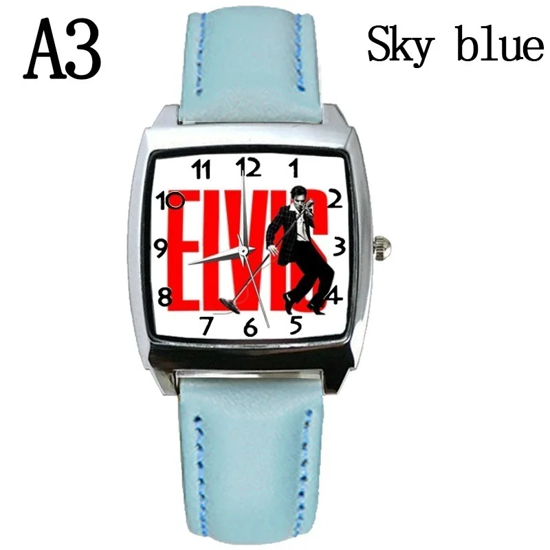 Часы кварцевые наручные часы новые модные стильные часы для мальчиков и девочек Elvis часы с Элвисом ремешок часы подарок - Цвет: sky blue