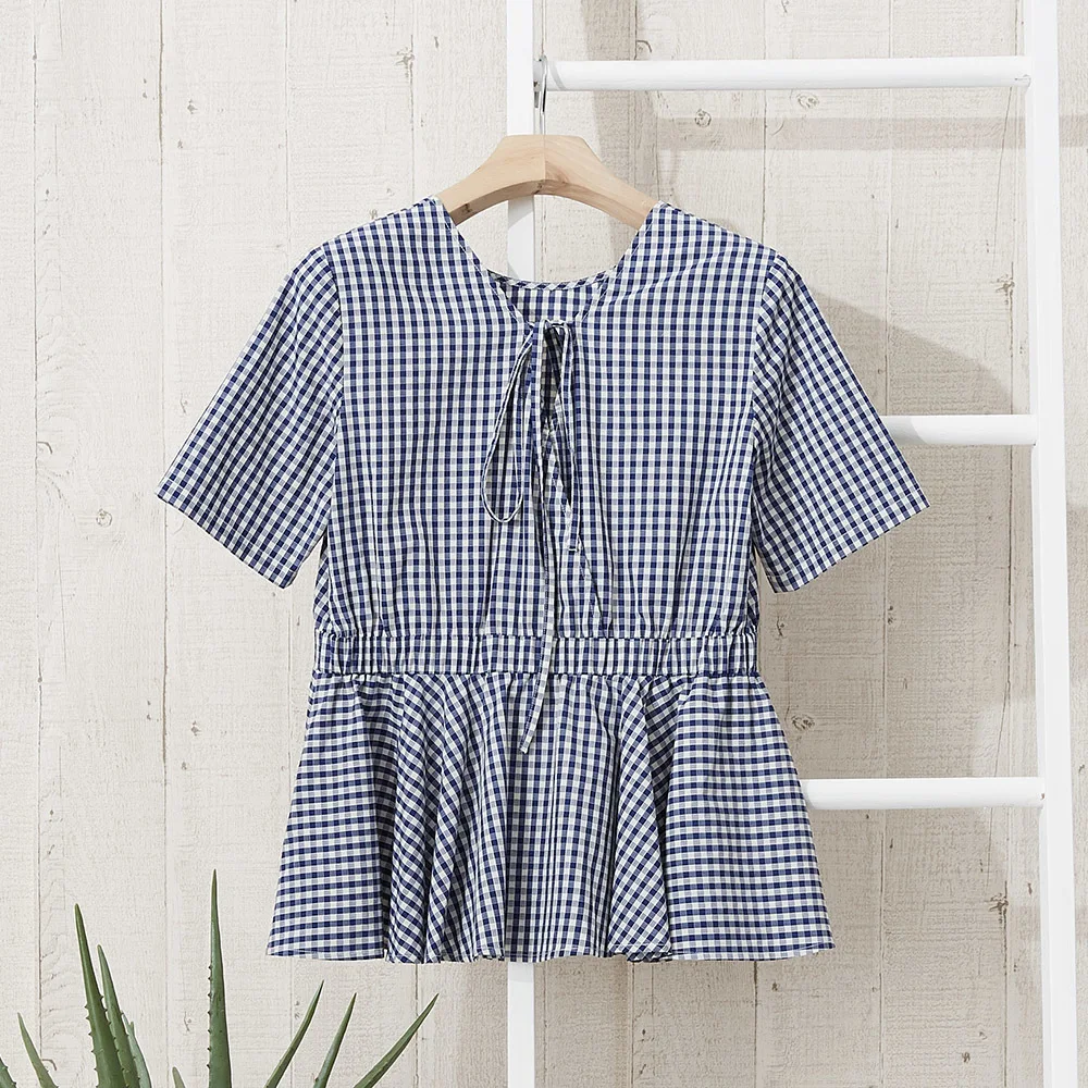 Metersbonwe Women Plaid Blouses  New  Half Sleeves