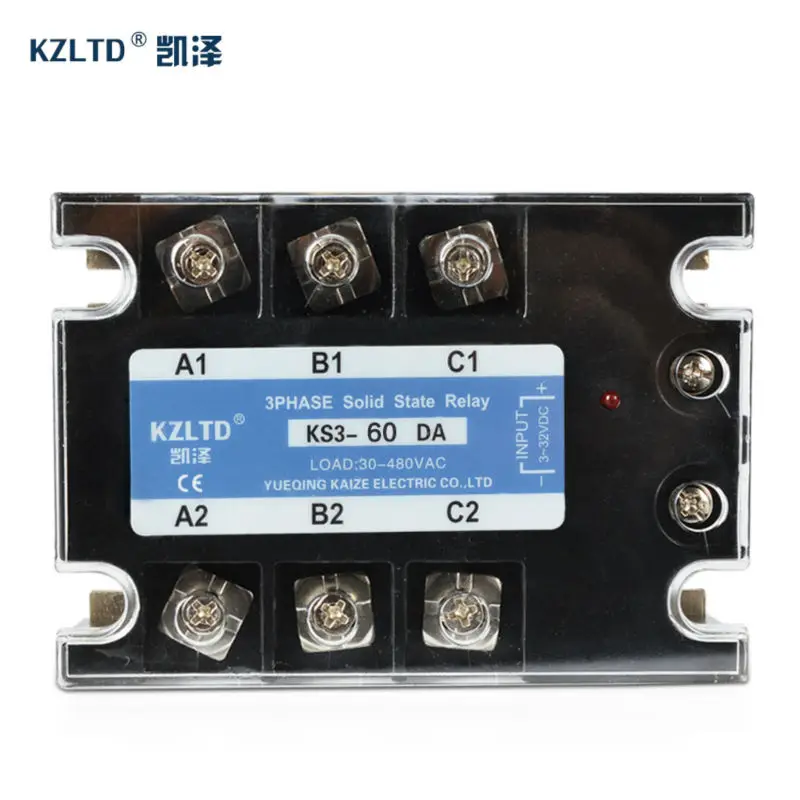 

TSR-60DA 3 Phase Solid State Relay 60A 3-32V DC to 30-480V AC Relay SSR Solid State Switch mini rele 220V KS3-60DA No Contact