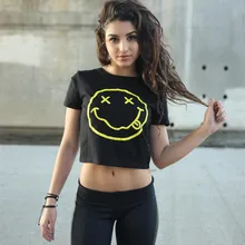 Женские повседневные кроп-топы, принт с улыбающимся лицом, топы с героями мультфильмов, модные женские летние уличные сексуальные топы с вырезом лодочкой для девочек