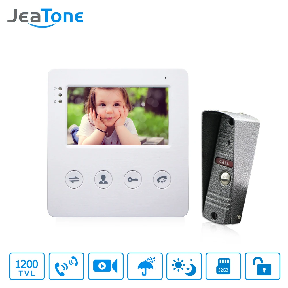 Видеодомофон JeaTone 4 дюймовый проводной дверной звонок система внутренней связи 1