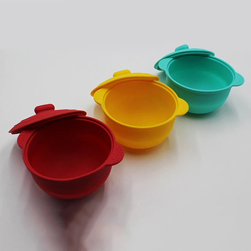 Children's Tableware Folding Silicone Anti-drop Bowl Sucker Bowl Complementary Food Bowl Yellow Blue Red Color