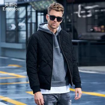 

Enjeolon Brand Winter Cotton Padded Jacket Men Thick Geometric Parka Coat Male Quilted Winter Jacket Coat 3XL MF0703