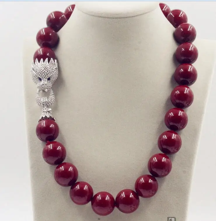 

Beautiful New Huge 18mm Genuine Red Shell Pearl Necklace 19"AAA Crystal Clasp