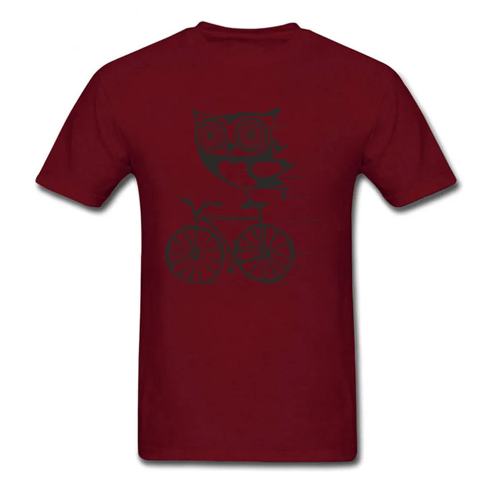 Owl by bicycle T Shirt Casual Short Sleeve Fashion O Neck 100% Cotton Fabric T Shirt Casual Tops Shirts for Men ostern Day Owl by bicycle maroon