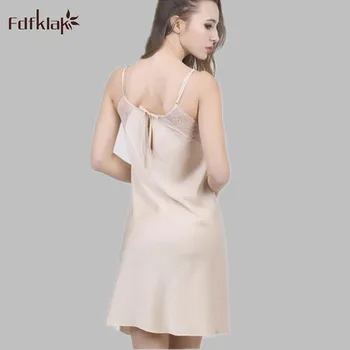 

Fdfklak Summer Ladies Sexy Silk Satin Night Dress Sleeveless V-neck Nightgown Lace Sleepwear For Women Plus Size M-XXL E0818