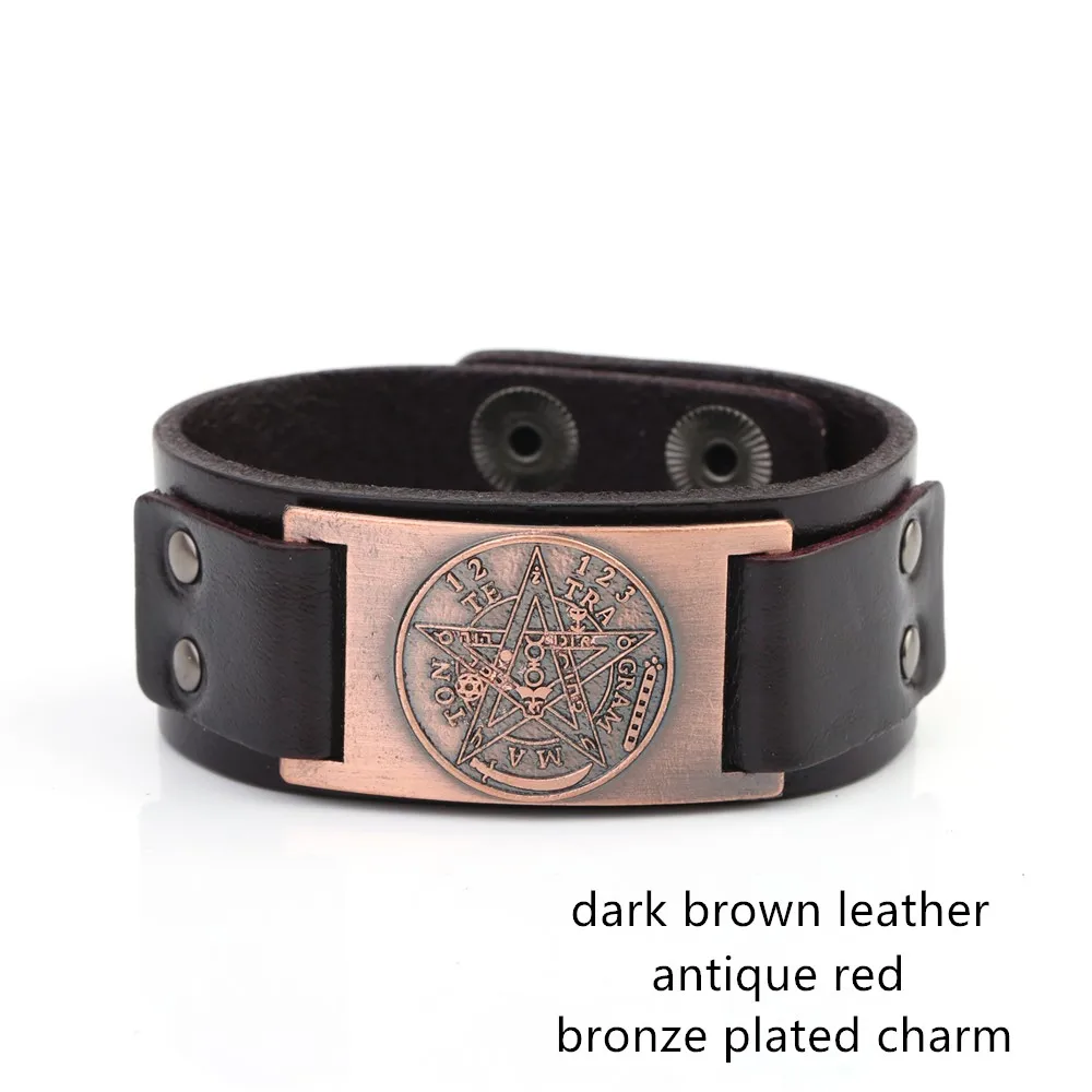 Wicca Sigil Studded Cuff Wristband Punk Engraving Pentagram Charm Fashion Jewelry Making Adjustable Leather Bracelets