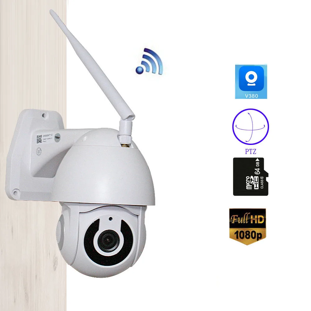 

Wifi IP Camera Wireless PTZ HD 2.0MP 1080P Motion Detector P2P SD Card Max 64GB P2P Two way Audio Waterproof for house camera