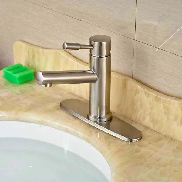 

Single Handle Brushed Nickel Bathroom Faucet Sink Mixer Tap with Hole Cover Plate