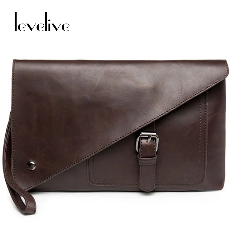 LEVELIVE Vintage Male Day Clutches Men Crazy Horse Leather Envelope Clutch Wallet Casual Men&#39;s ...