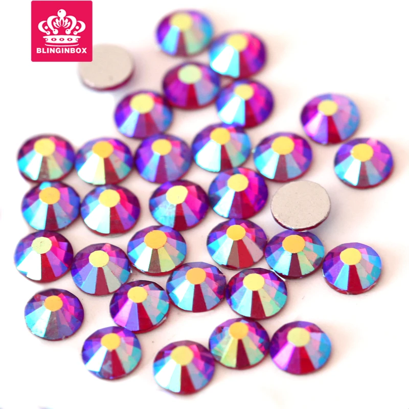 

2028 SS3-SS30 Fuchsia AB Non Hotfix Stone Flatback Nail Rhinestones Glass Strass Glitter Rhinestone for Nails Bags F0020