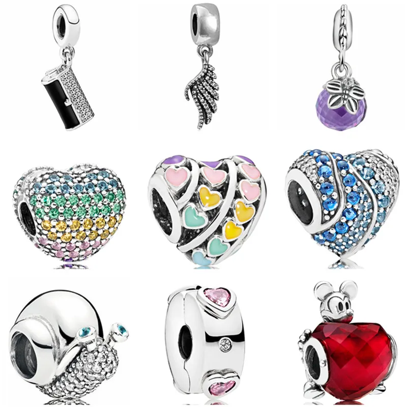 

Hot Fashion Crystal Purse Water Drop Bowknot Flower Love Heart Angel Wing Beads Fit Pandora Charm Bangles Women Making Jewelry