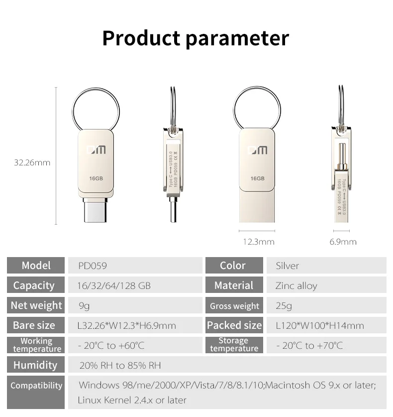 Stick, Tipo C, USB3.0, PD059, 16GB, 32GB, 64 GB